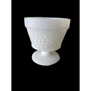 Vintage Anchor Hocking MILK GLASS Grape Pattern Footed Dish